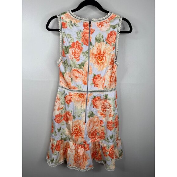 NWT Alice + Olivia Kirean Floral Mini Dress Garden Lace Trim Size 6 Orange Green - Picture 6 of 8